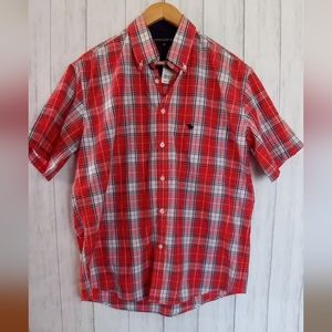 Shirt Men Kings club color  Red Plaid Short Sleeve Button Front  Size Medium New